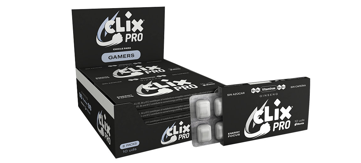 clix pro chicles sin azúcar gaming caja y blister